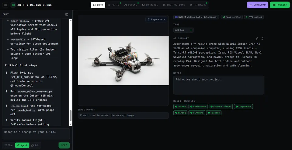 Build overview with phases and output tabs.