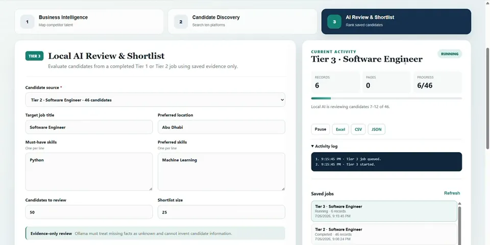 Local AI review and shortlist running.